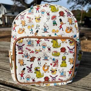 90s Nickelodeon Mini Backpack White | Rugrats Rocko Ren Arnold Y2K Emo Scene Bag